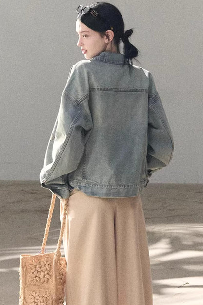 Hazy Sea Retro Denim Jacket