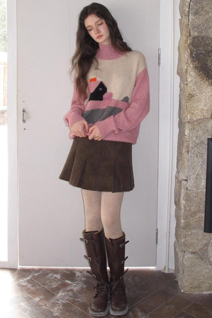 Vintage Distressed Leather Pleated Skirt