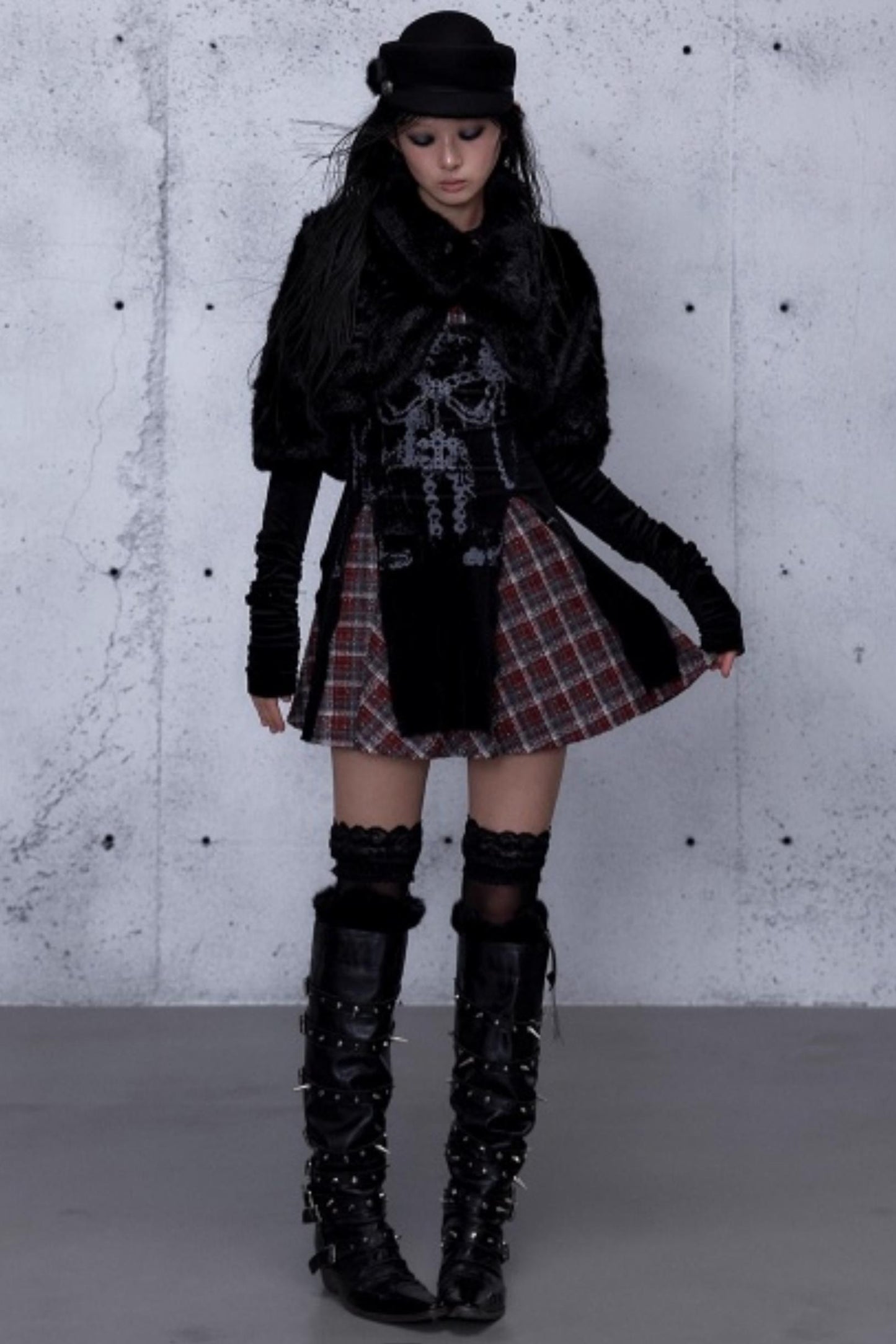 Baroque Velvet Plaid Dress