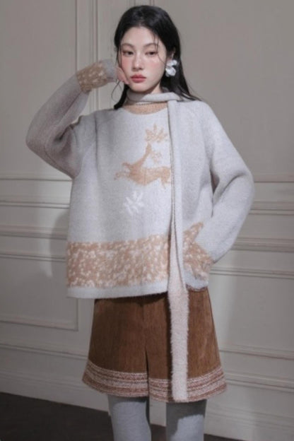 Snow Deer Faux Mink Sweater