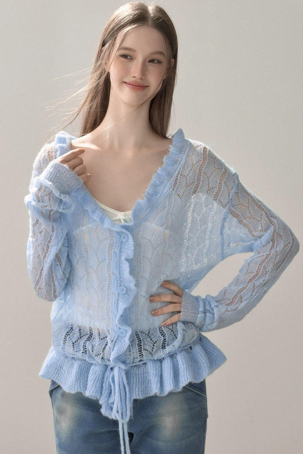 Knit Ruffled Cut Out Blouse