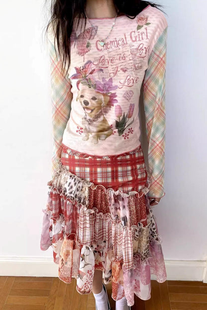 Puppy Pictorial Mesh Top