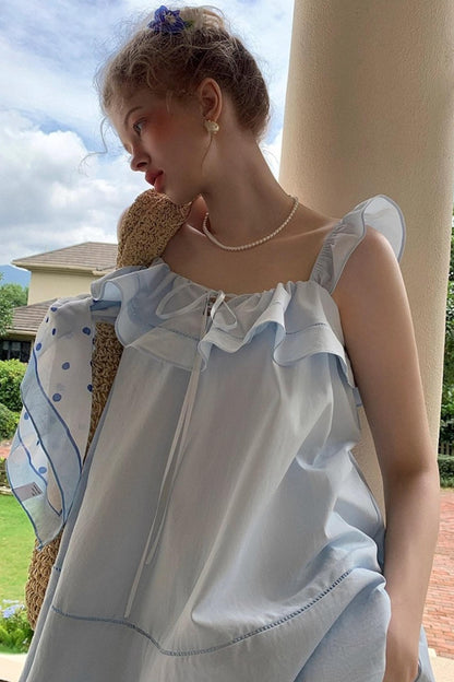 Blue Lace V-Neck Doll Top