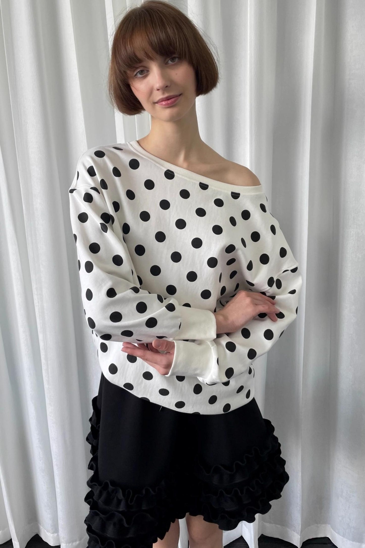 Versatile Polka Dot Crew Neck Sweatshirt