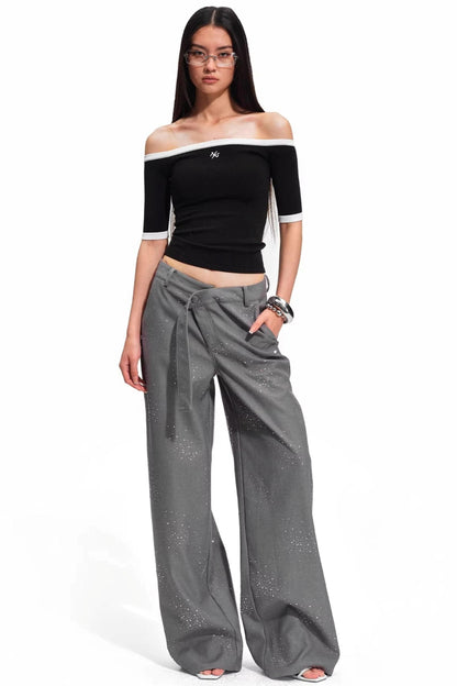 Starry Rhinestone Wide-Leg Pants
