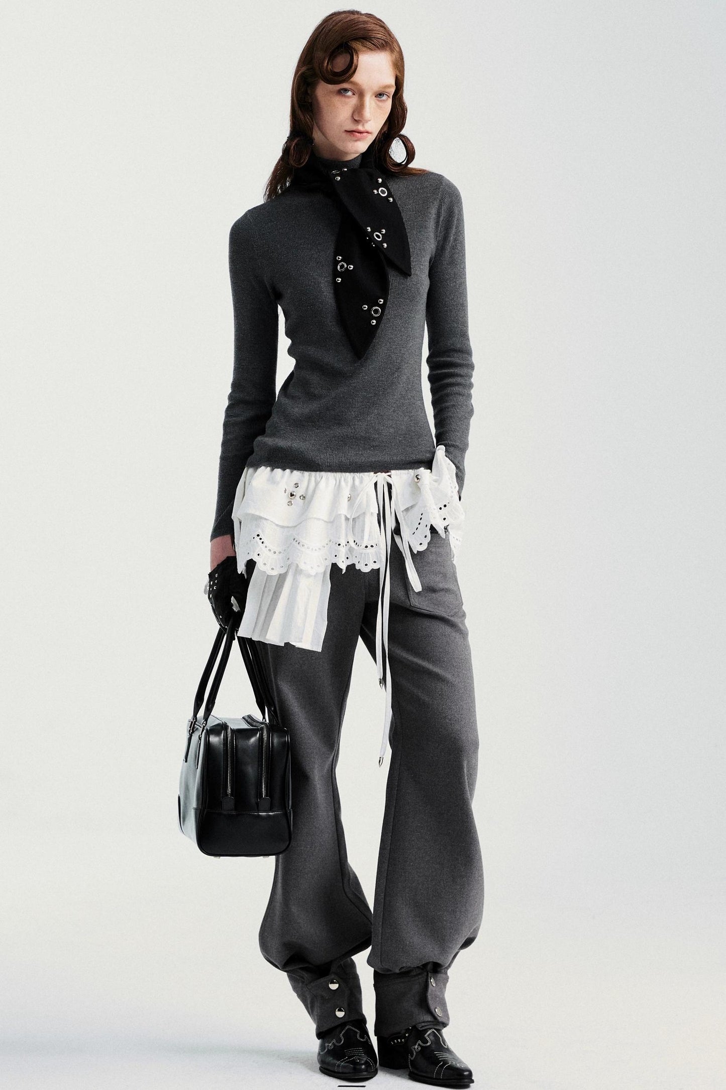 Gray Tapered Flared Pants