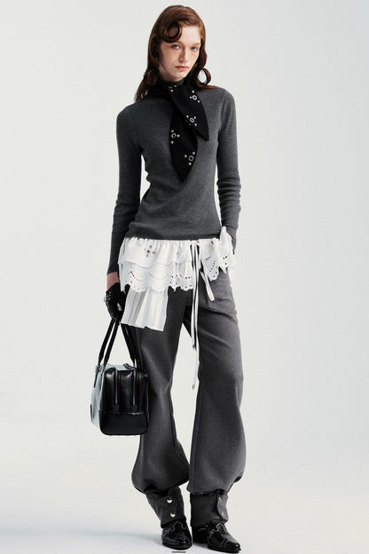 Gray Tapered Flared Pants