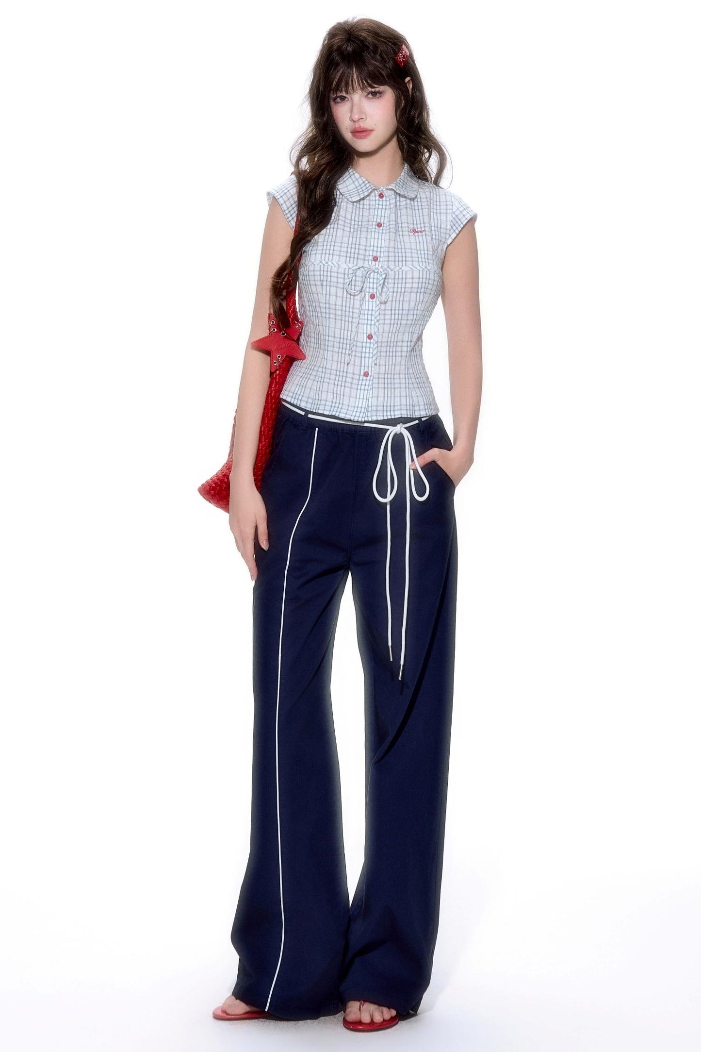 Plaid Short-Sleeve Tie Shirt