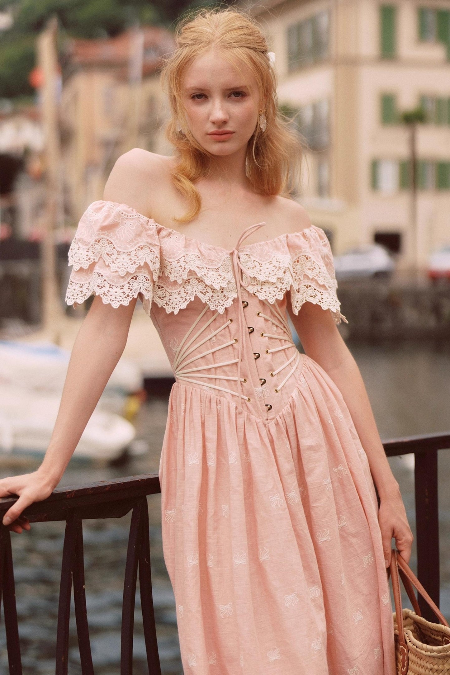 French Herringbone One-Shoulder Dress