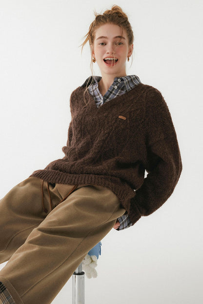 Brown Fake Two-Piece Plaid Shirt