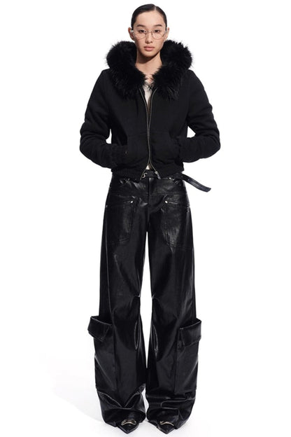 Punk Pebbled Wide-Leg Leather Pants