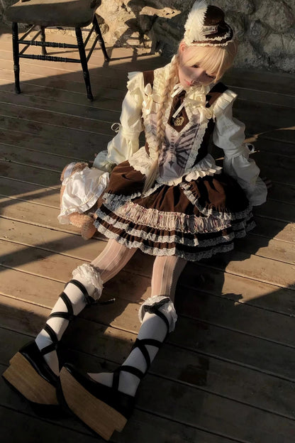 Bone Print Velvet Corset Vest