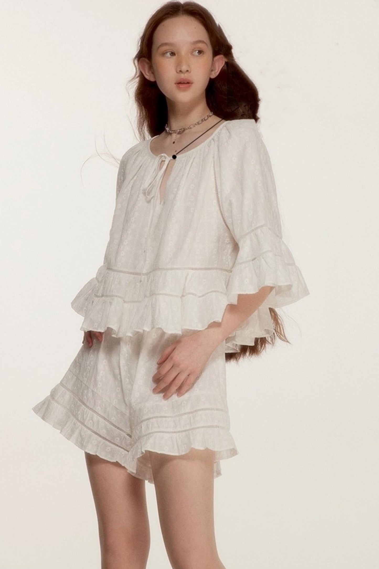 Noisy Flowers Embroidered Shirt Shorts Set-Up