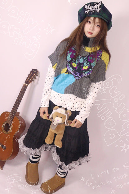 Color-Blocked Knit Sweater Top Set-Up