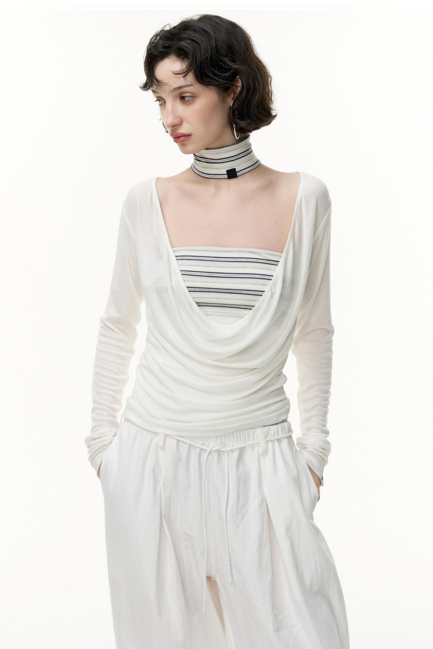 Fantasy Lyocell Collar Long-Sleeved T-Shirt