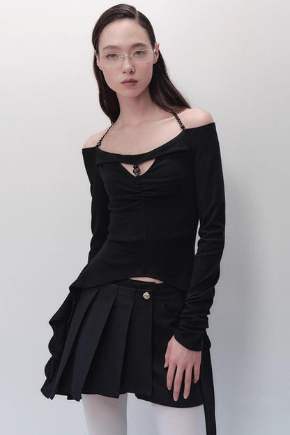 Dreams Weaving Thin One-Shoulder V-Neck T-Shirt