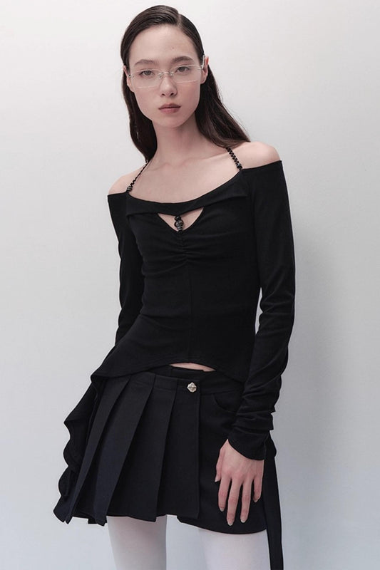 Dreams Weaving Thin One-Shoulder V-Neck T-Shirt