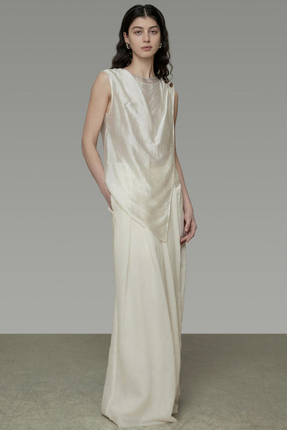 Draped Asymmetric Wide-Leg Trousers