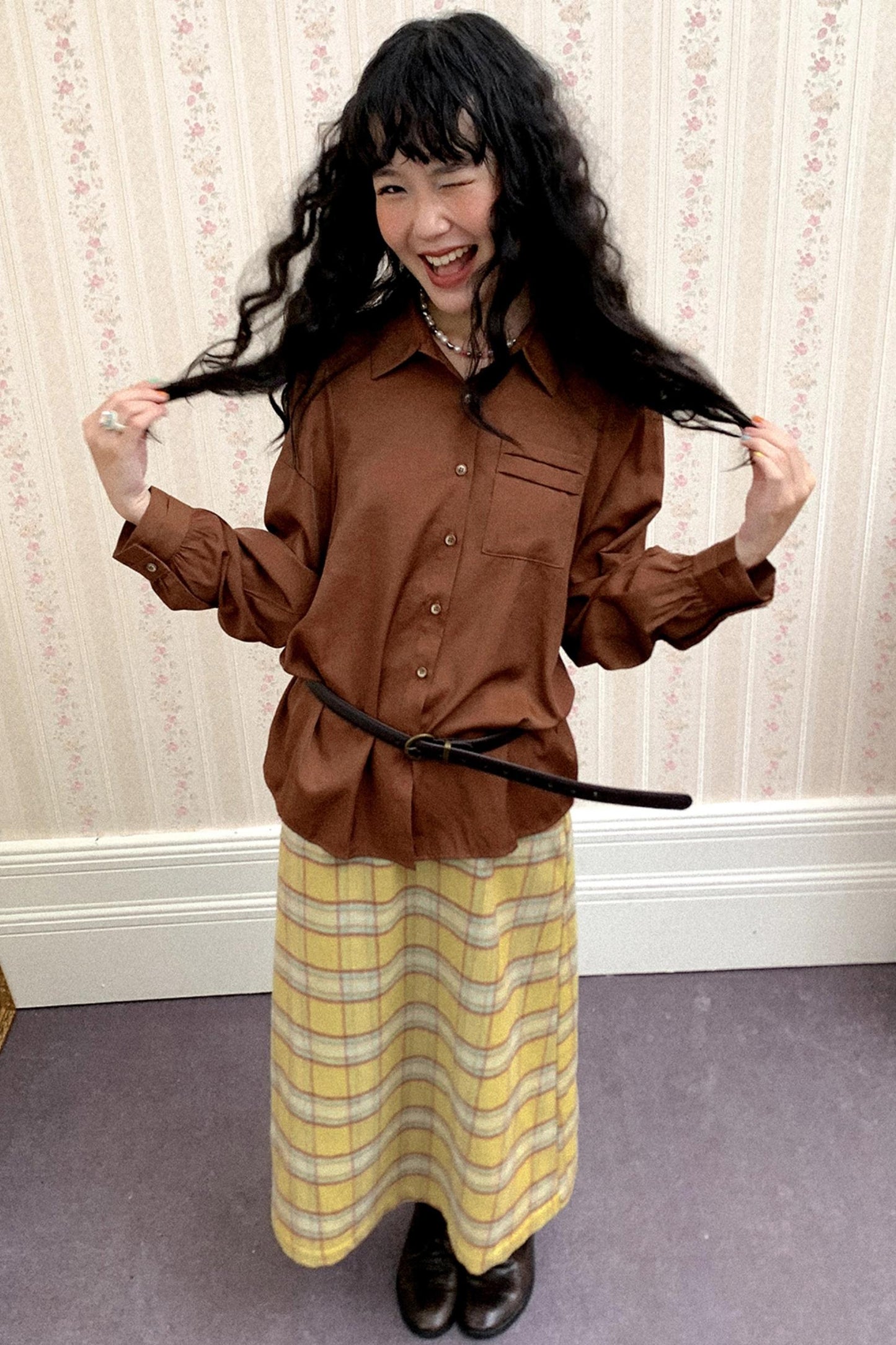 Vintage Pleated Brown Shirt