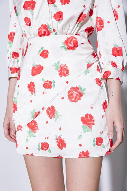 Satin Rose Jacquard V-Neck Dress