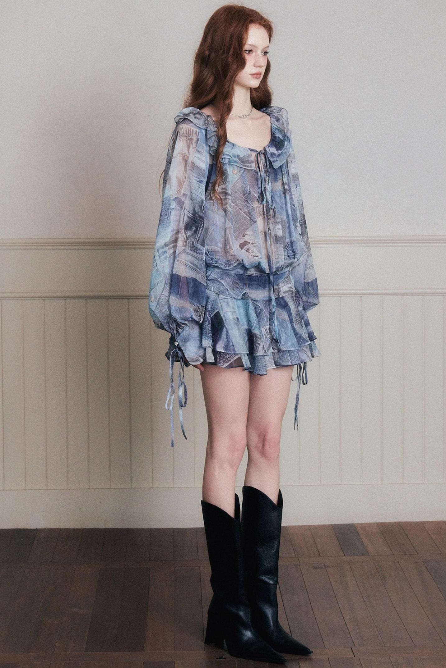 Ruffles Denim Shirt Dress