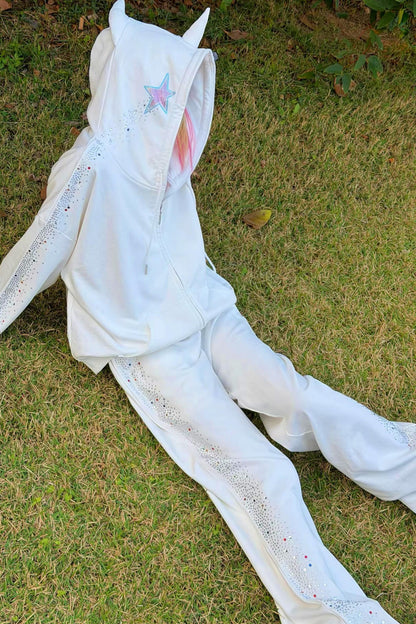 Sweatpants mit weinendem Einhorn und Strasssteinen