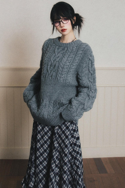 Navy Blue Check A-Line Swing Skirt