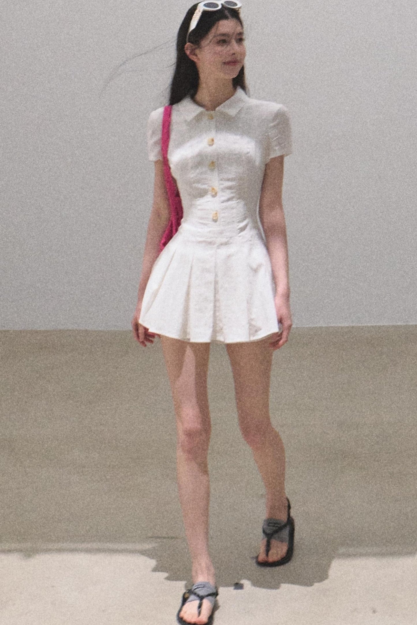 Pleated Textured Shirt Dress