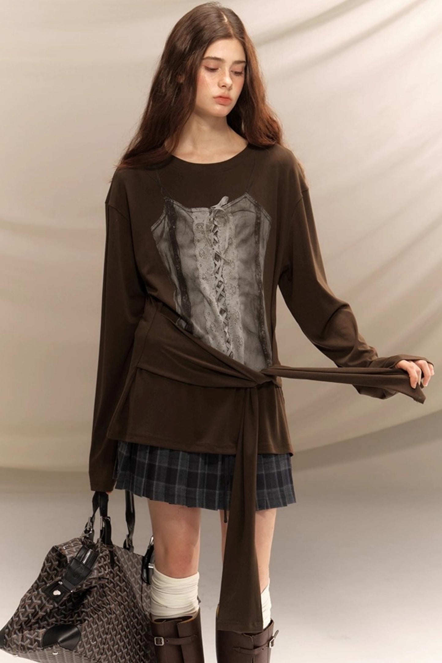 Gray Plaid Pleated Skirt