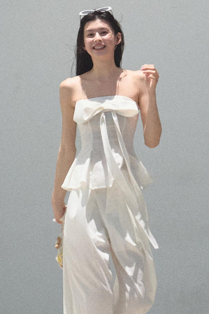 Eternal River Linen Bandeau Top & Wide-Leg Trousers Set-Up