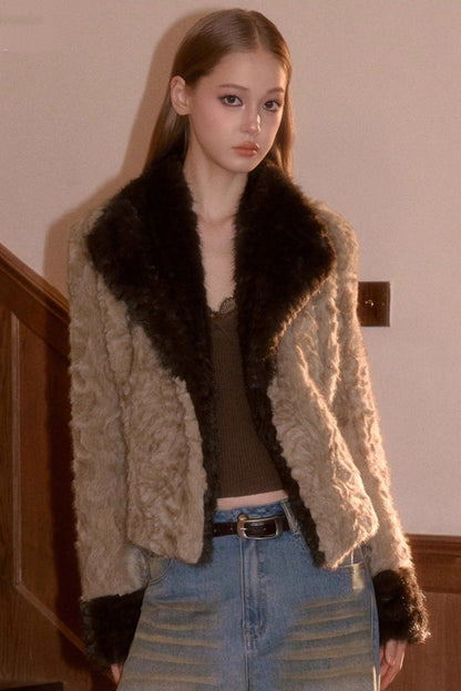 Two-Tone Patchwork Furry Coat