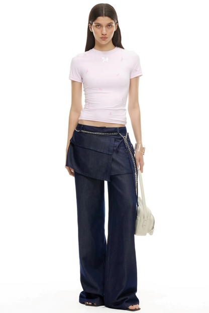 Lyocell Wide-Leg Pants Detachable Skirt
