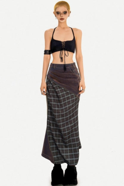 Autumn Plaid Patchwork Skirt