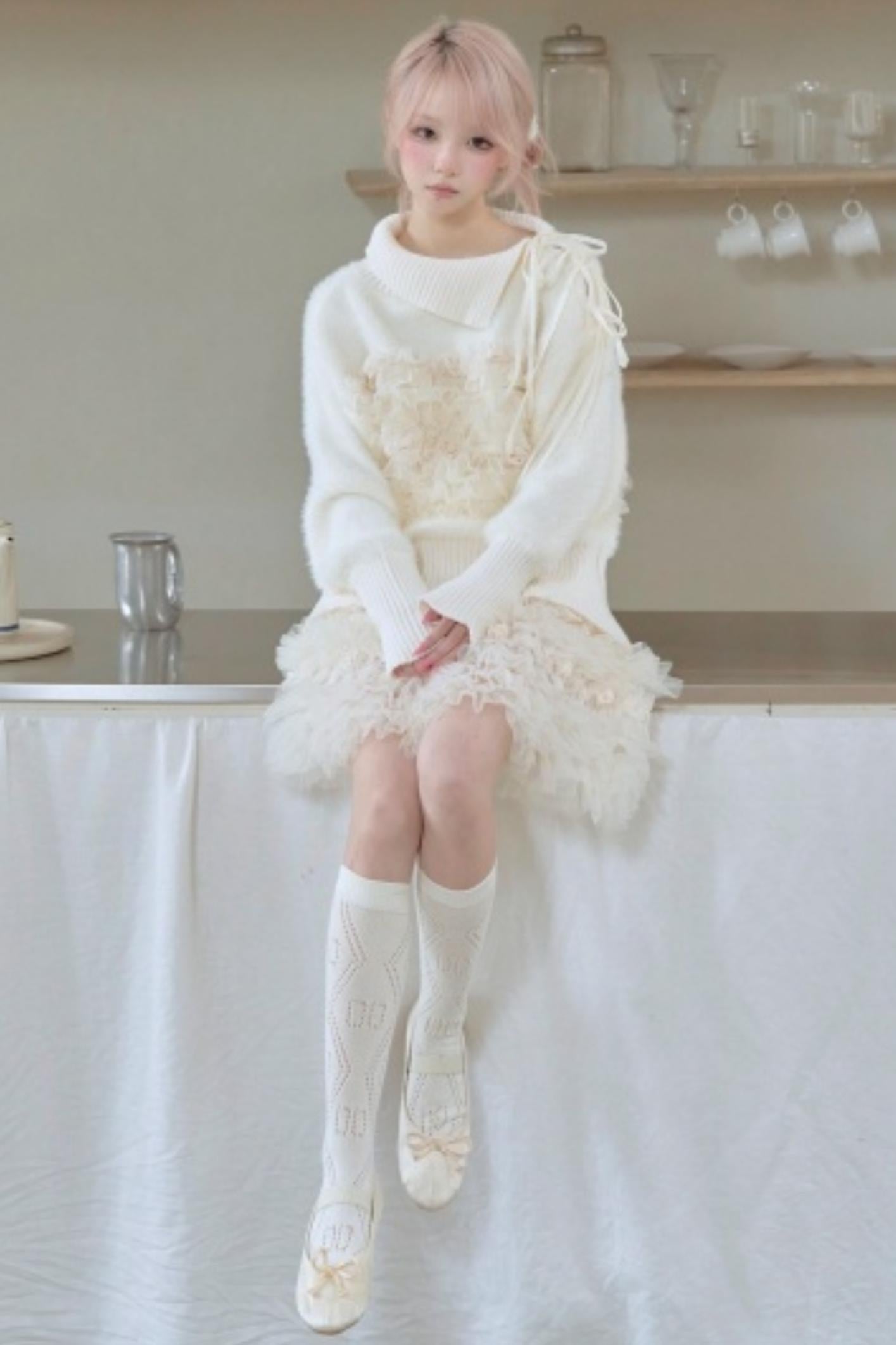 Beige Rose Layered Skirt