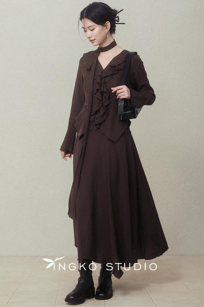 Asymmetrical Chestnut Ribbon Top Set-Up