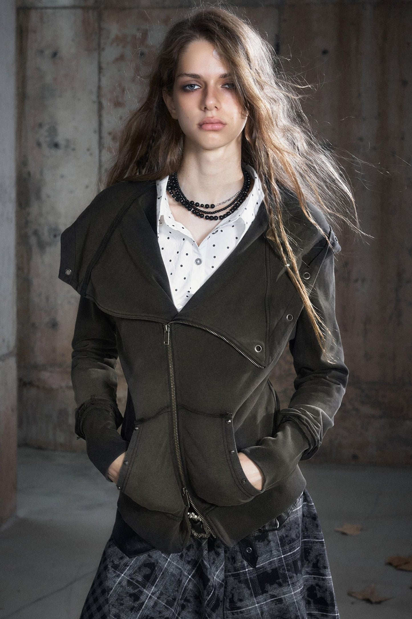 Deconstructed Lapel Sweatshirt Jacket