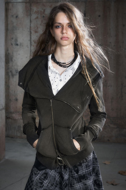 Deconstructed Lapel Sweatshirt Jacket