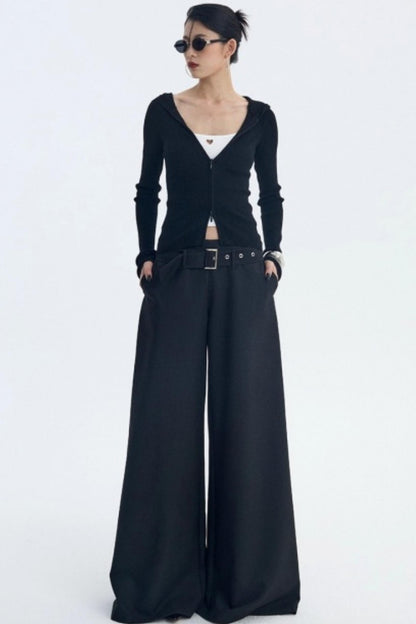 Detachable Belt Wide-Leg Pants