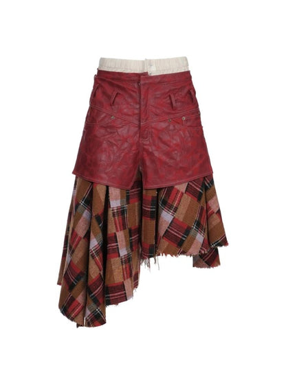 Patchwork tweed irregular high-waisted culottes