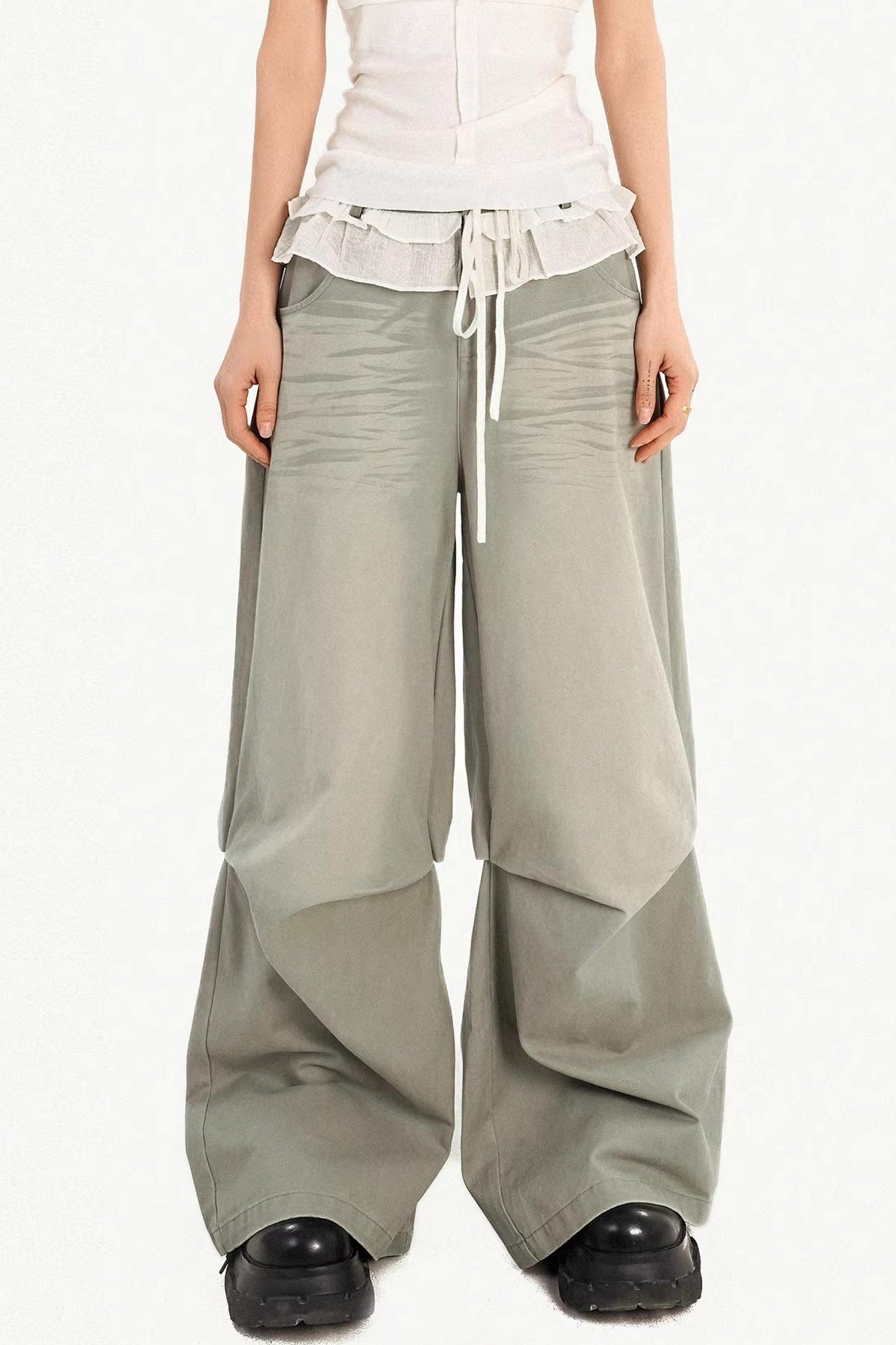 Lace Drawstring Wide-Leg Pants
