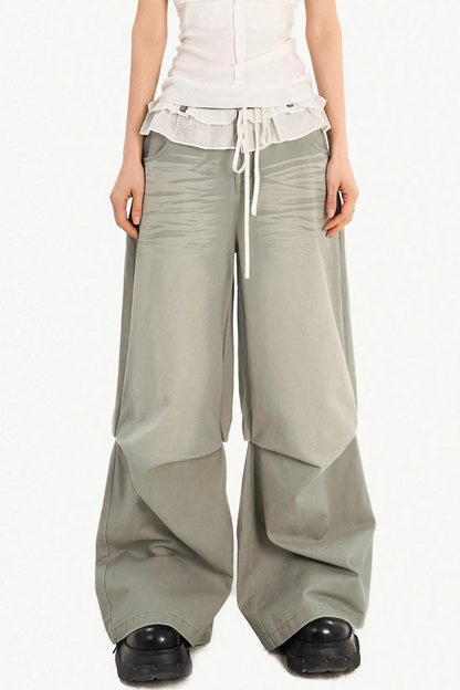 Lace Drawstring Wide-Leg Pants