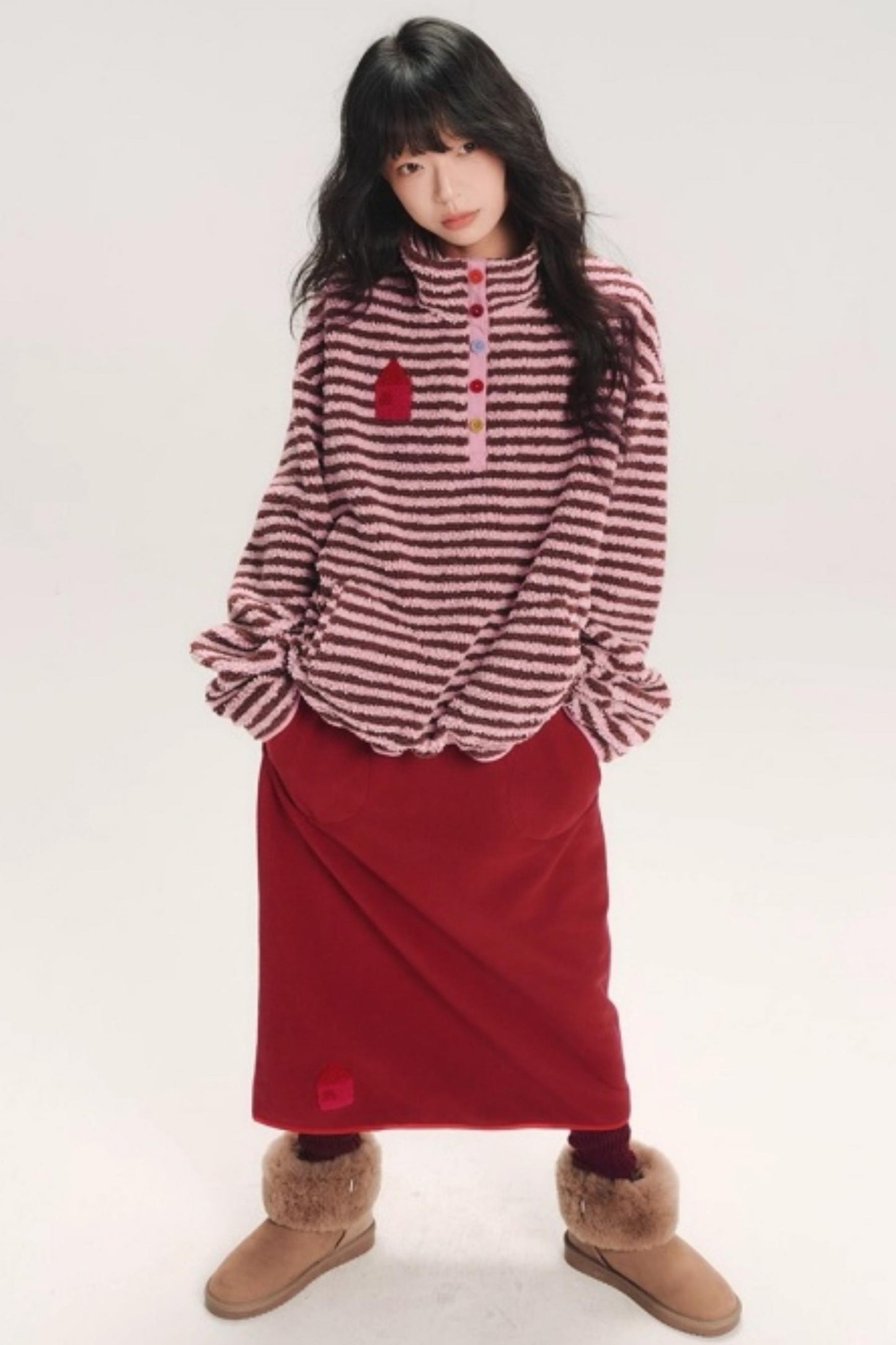 Embroidered Fleece Stiped Sweatshirt