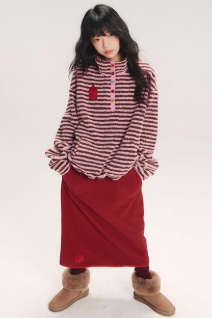 Embroidered Fleece Stiped Sweatshirt