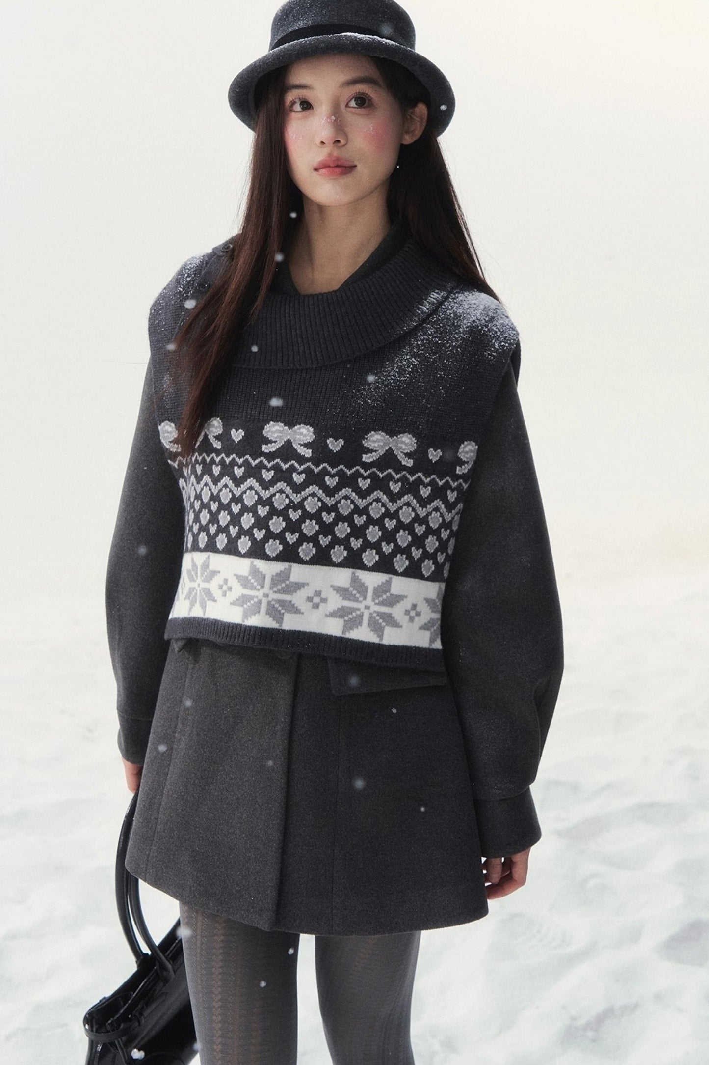 Double-Breasted Fur Collar Coat Set-Up