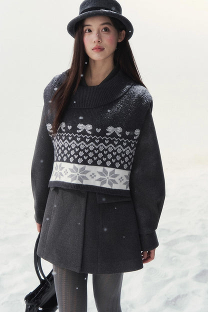 Double-Breasted Fur Collar Coat Set-Up