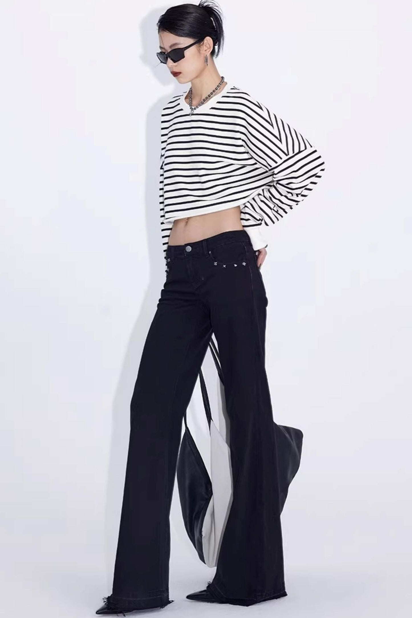 Black Rivet Flared Jeans
