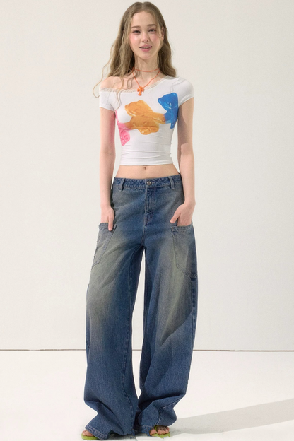 Rhinestone Retro Wide-Leg Jeans