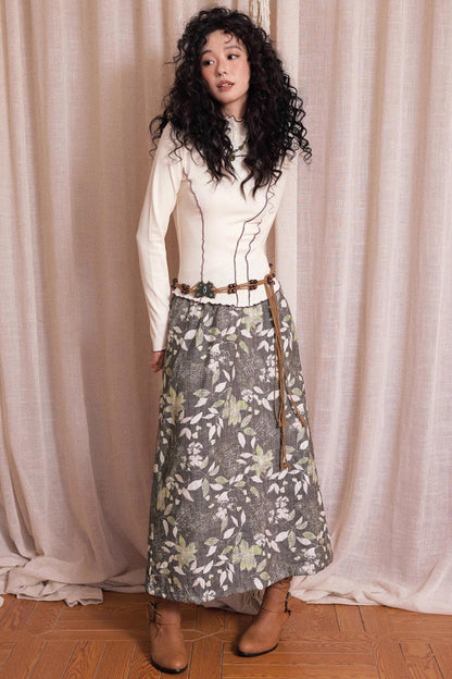 Resting Gray Brushed Mid-length Skirt
