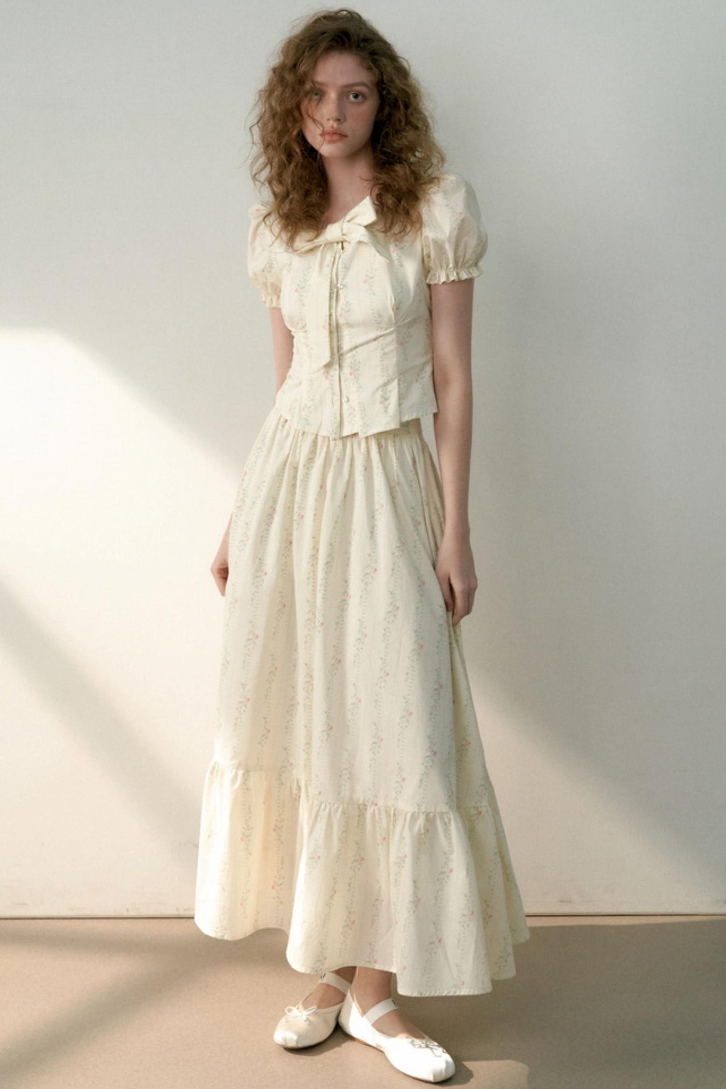 Floral Tie Bubble Sleeve Set-Up