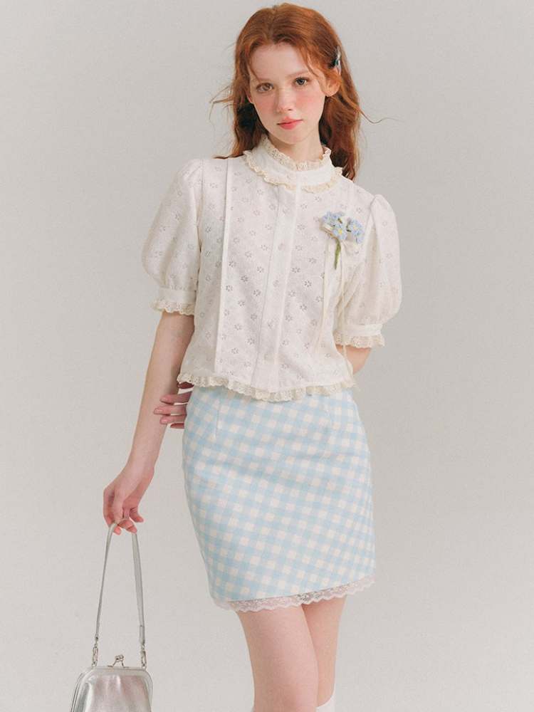 Plaid Lace Hip-Hug Skirt